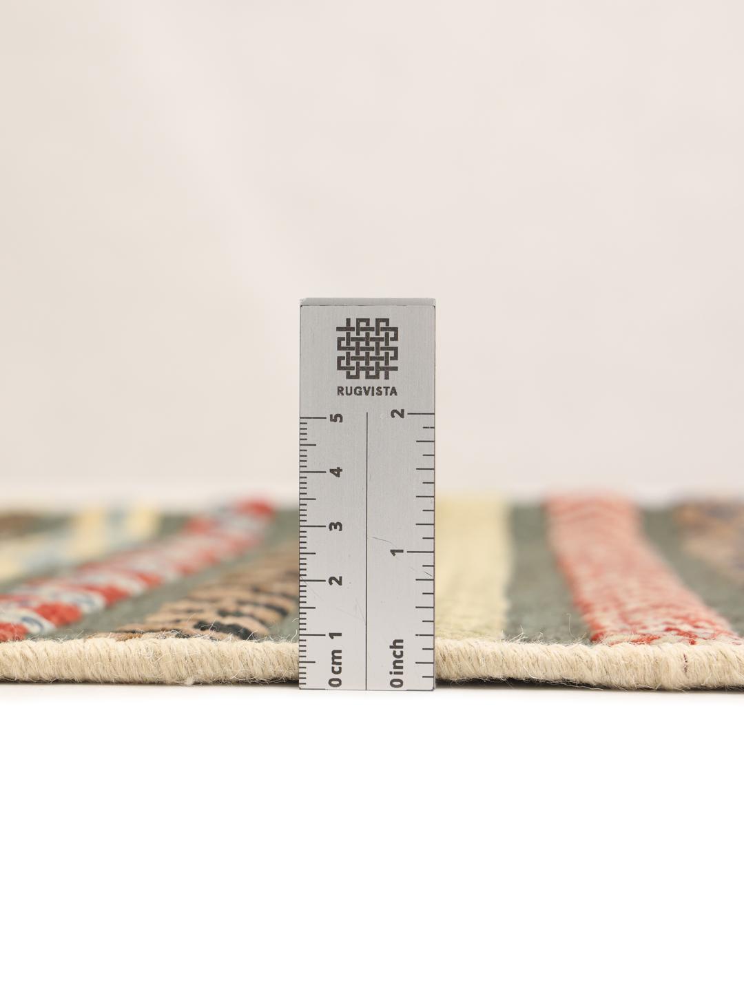Tappeto afgano annodato a mano con vivaci strisce geometriche multicolori