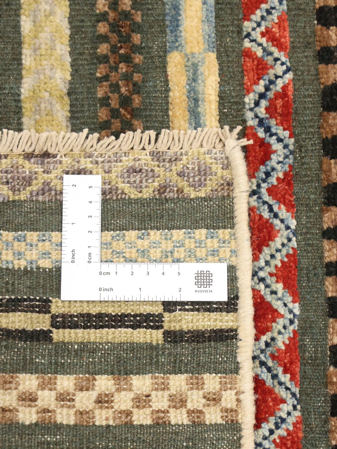 Tappeto afgano annodato a mano con vivaci strisce geometriche multicolori