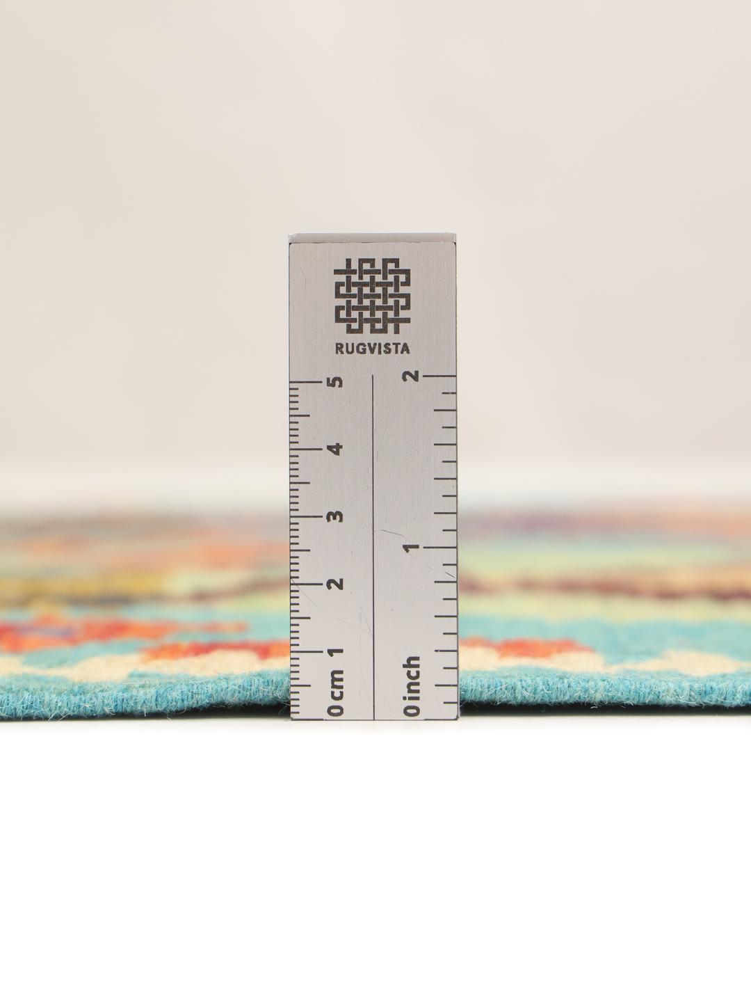 Hand-woven Afghan runner rug with geometric diamond motifs in multicolor and light-blue