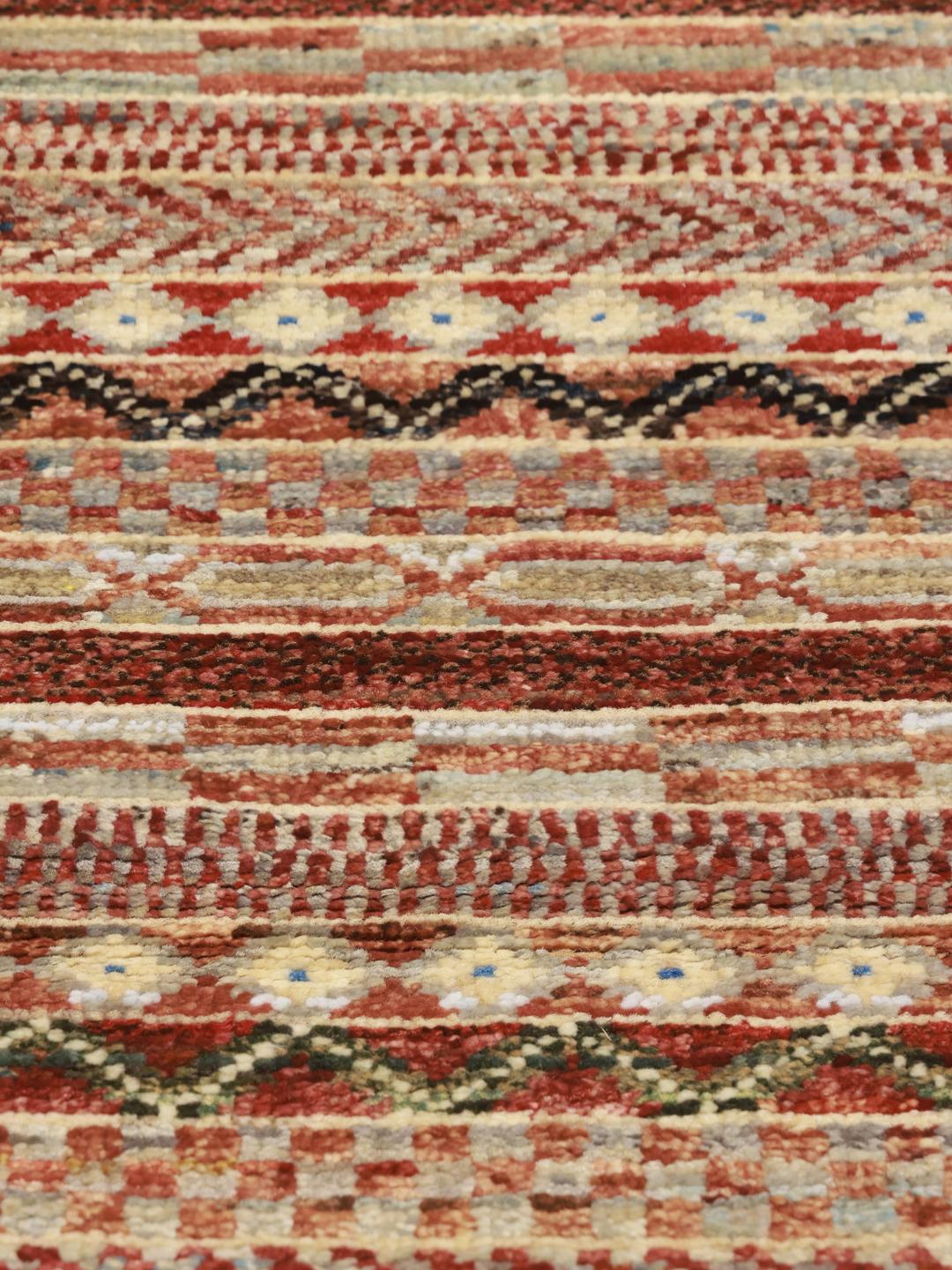 Afghaans Gabbeh Modern tapijt in beige met horizontale patroonbanden