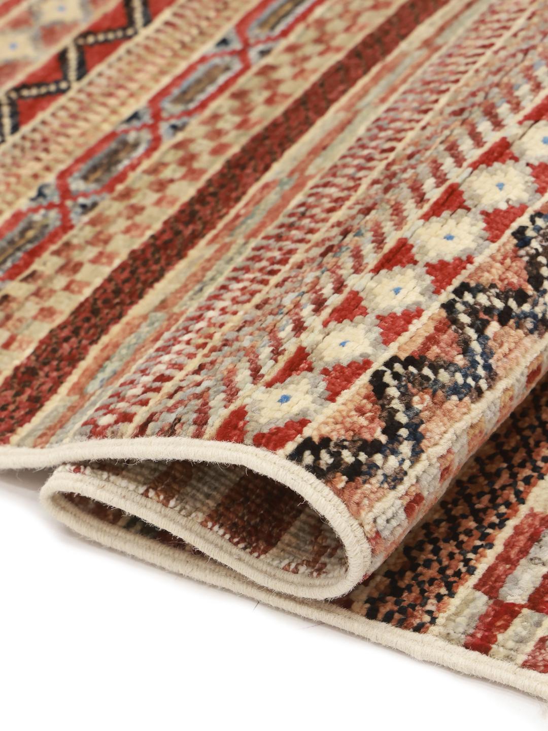 Afghaans Gabbeh Modern tapijt in beige met horizontale patroonbanden