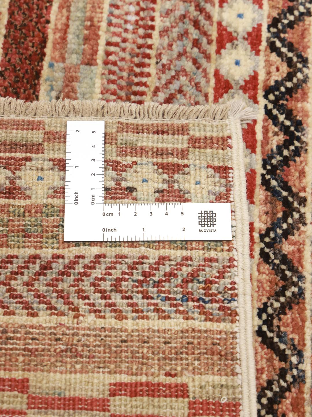 Afghaans Gabbeh Modern tapijt in beige met horizontale patroonbanden