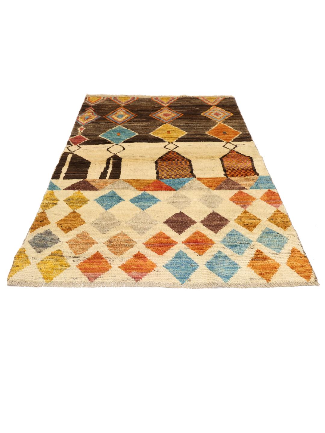 Handmade wool rug from Afghanistan in multicolour