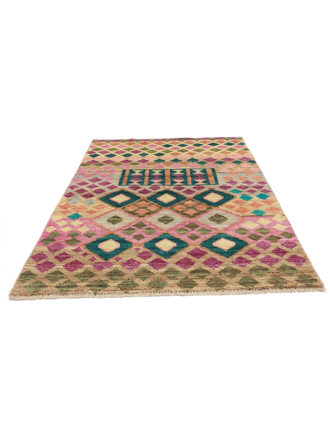 Hand-knotted Berber Colourful rug from Afghanistan in multicolor geometric patterns