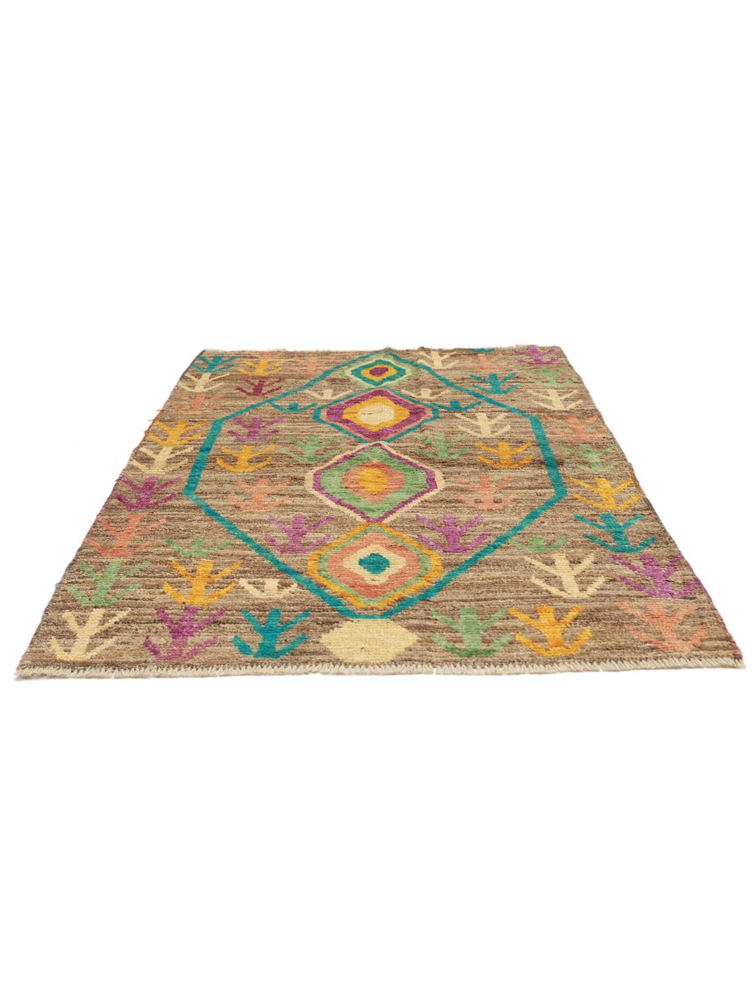 Hand-knotted Berber Colourful rug from Afghanistan in brown with vibrant motifs