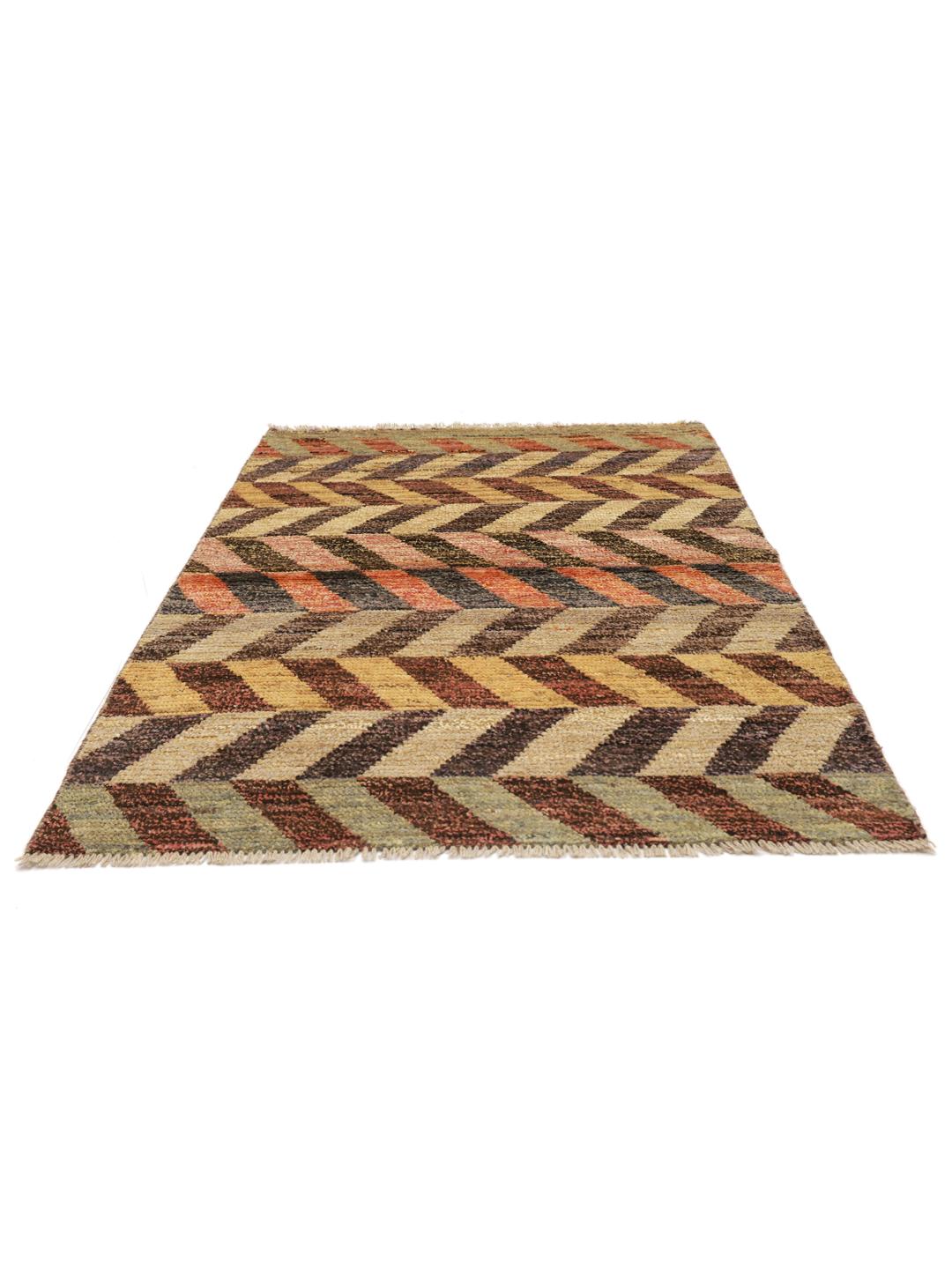 Hand-knotted Afghan rug with a multicolor chevron pattern