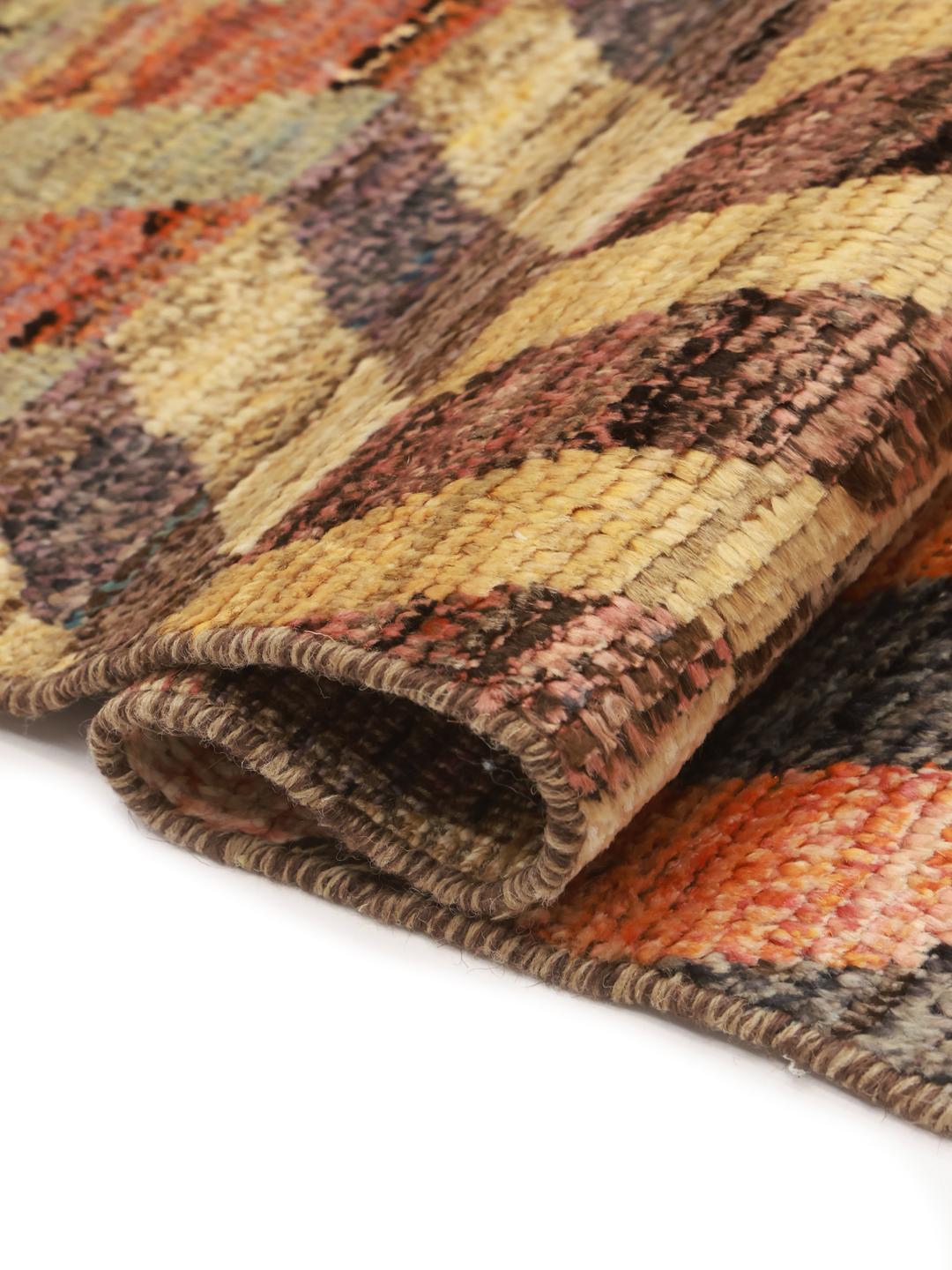 Hand-knotted Afghan rug with a multicolor chevron pattern