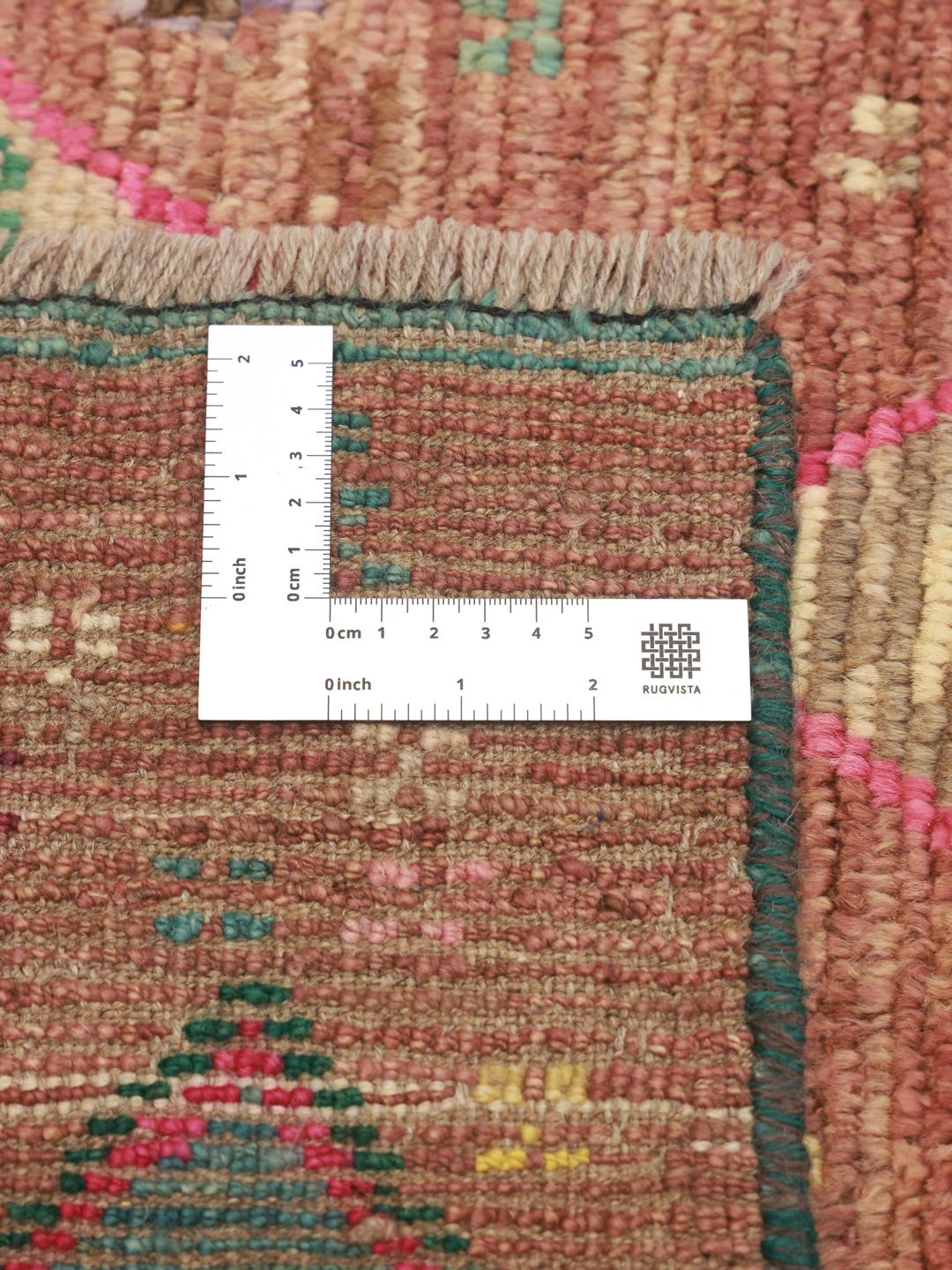 Ręcznie wiązany afgański dywan Berber Colourful w kolorze brązowym z żywymi, wielokolorowymi geometrycznymi wzorami.