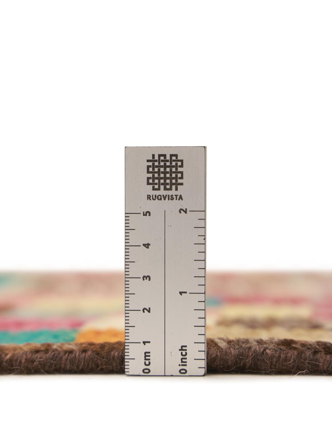 Handgeknoopte Afghaanse loper met een kleurrijk geometrisch patchworkontwerp