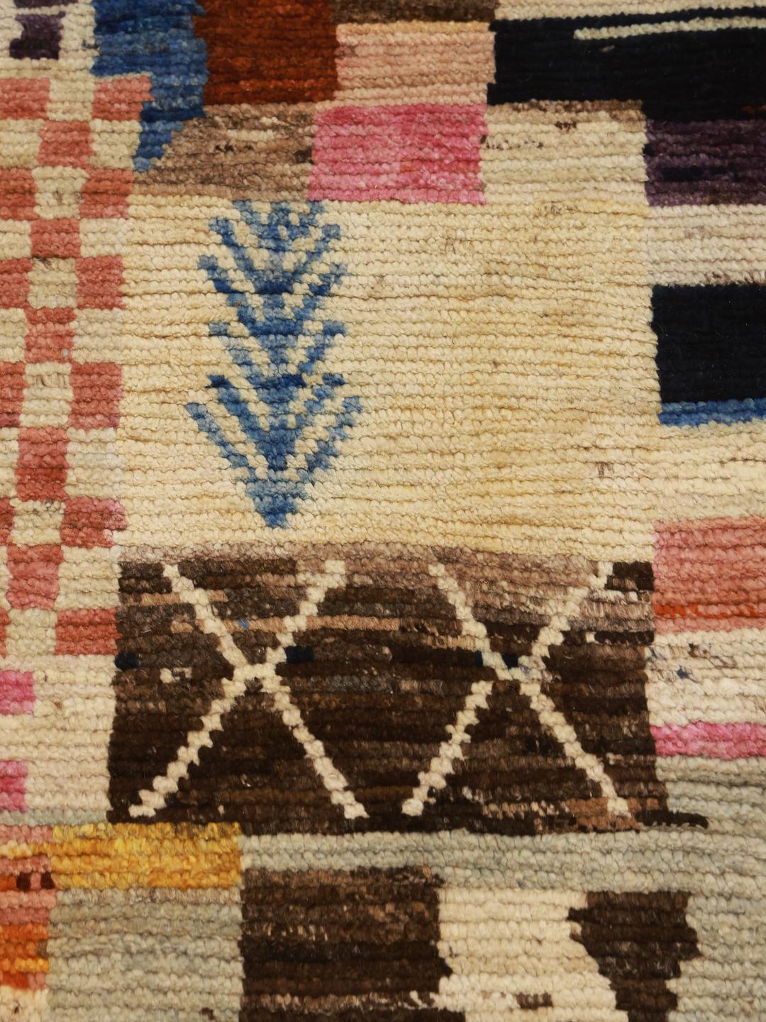 Håndknyttet afghansk løber med et farverigt geometrisk patchwork-design