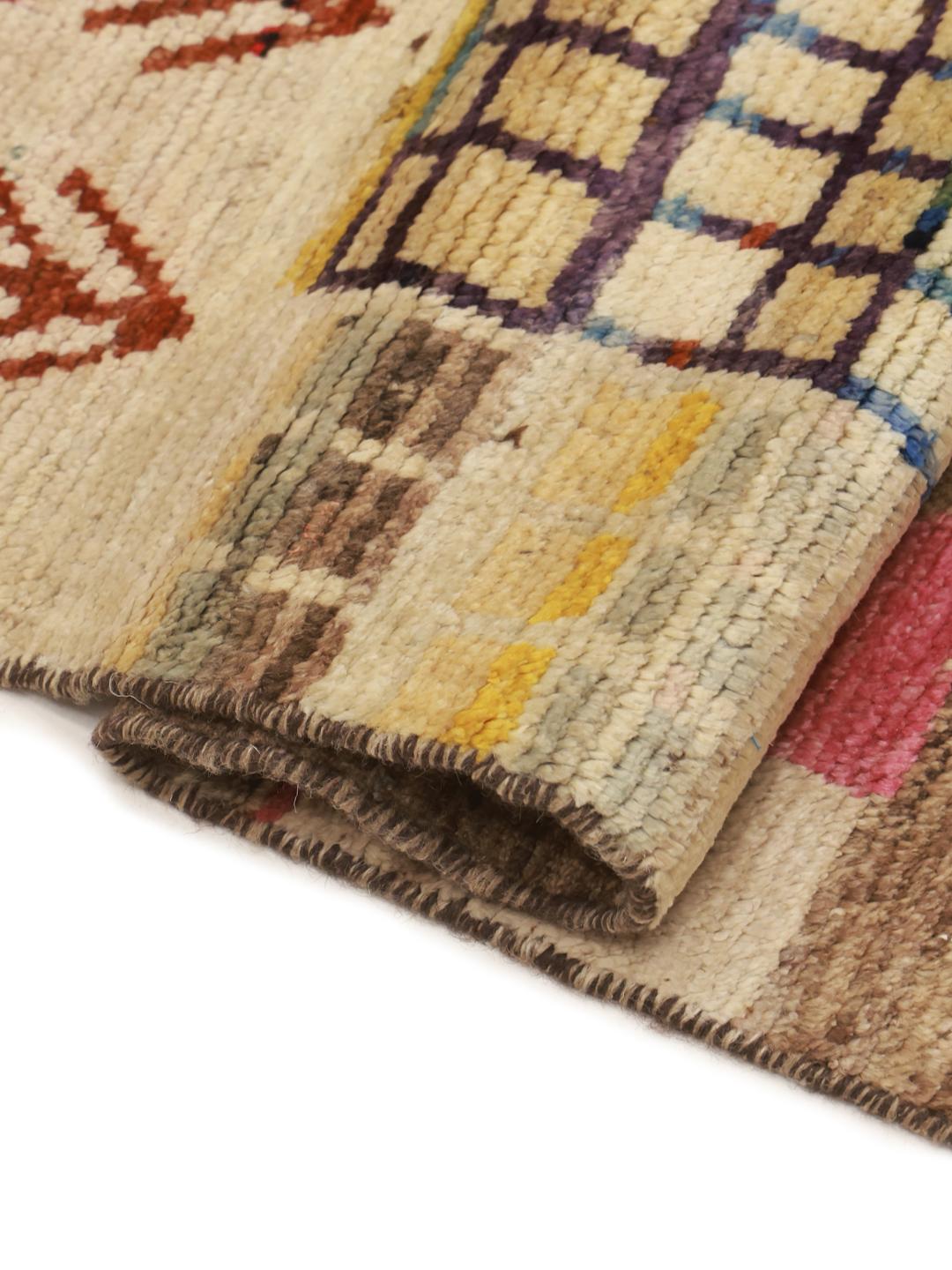 Håndknyttet afghansk løber med et farverigt geometrisk patchwork-design