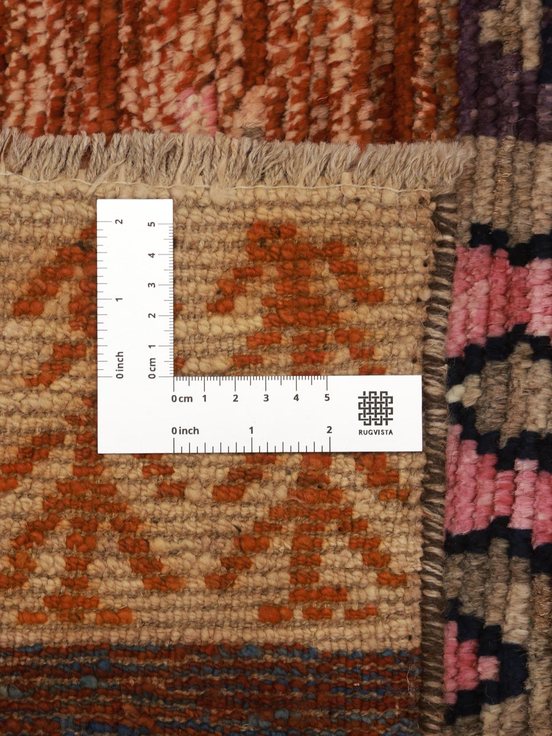 Håndknyttet afghansk løber med et farverigt geometrisk patchwork-design