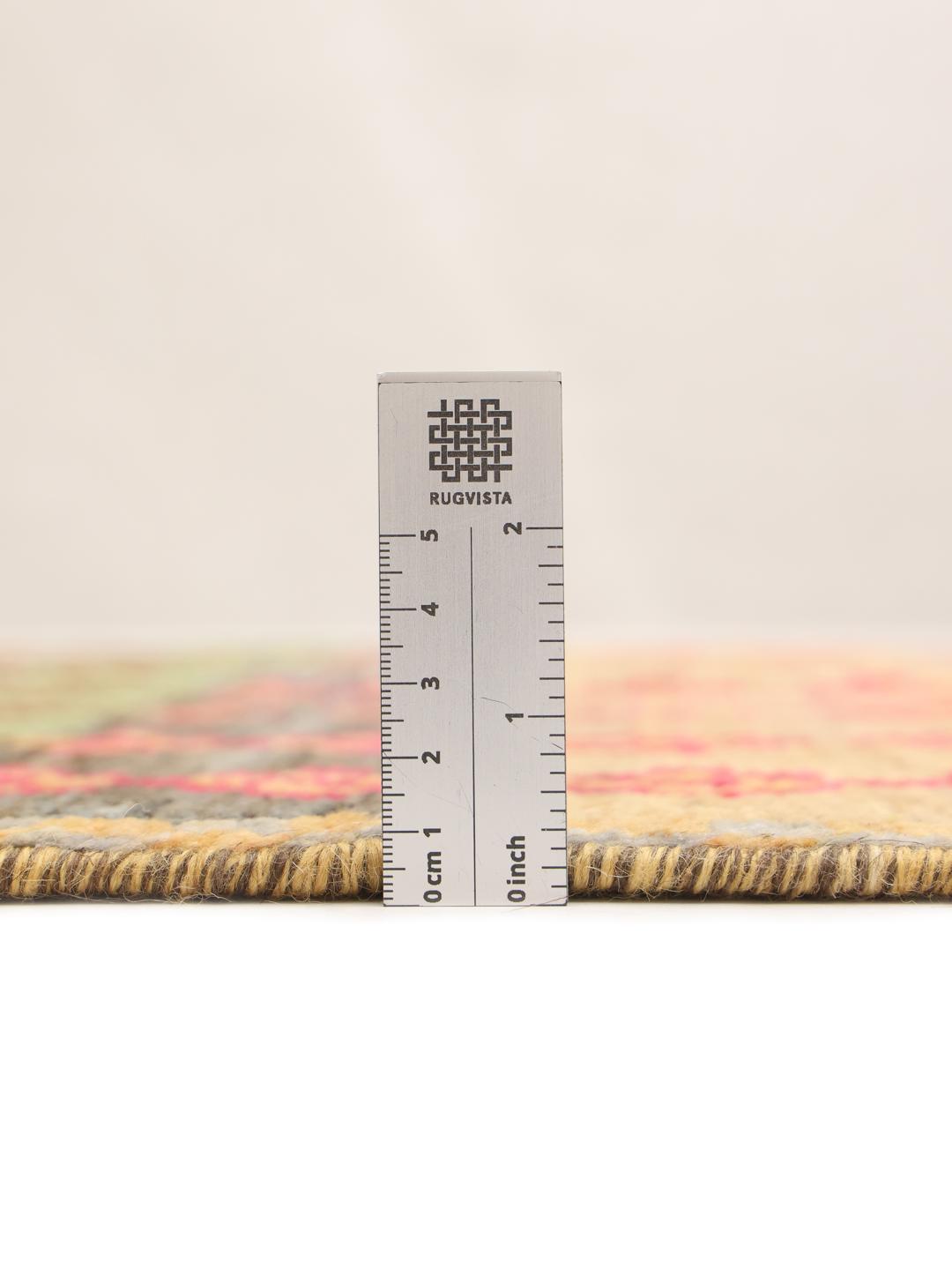 Handmade Afghan rug with multicolored stripes and geometric motifs