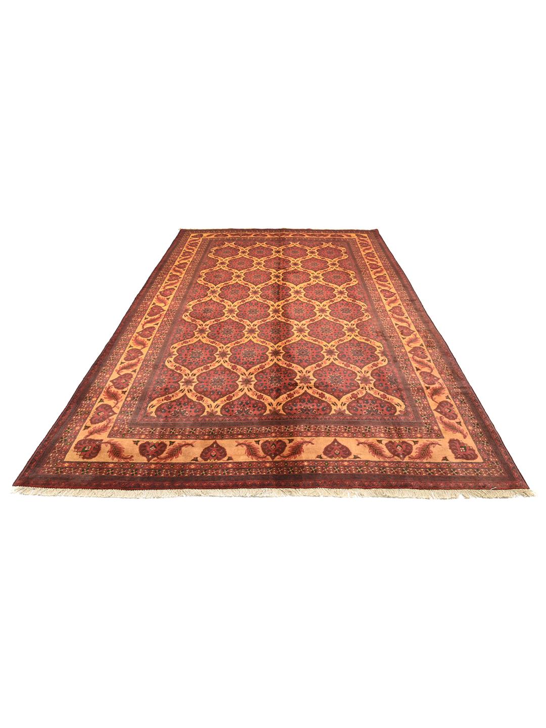 Kunduz rug from Afghanistan in dark-red and beige