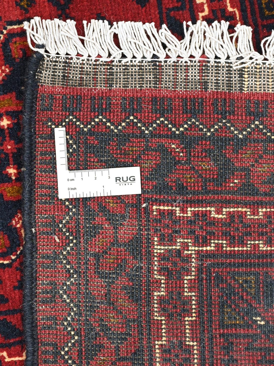 Tapis Kunduz noué main d'Afghanistan rouge profond avec motifs géométriques