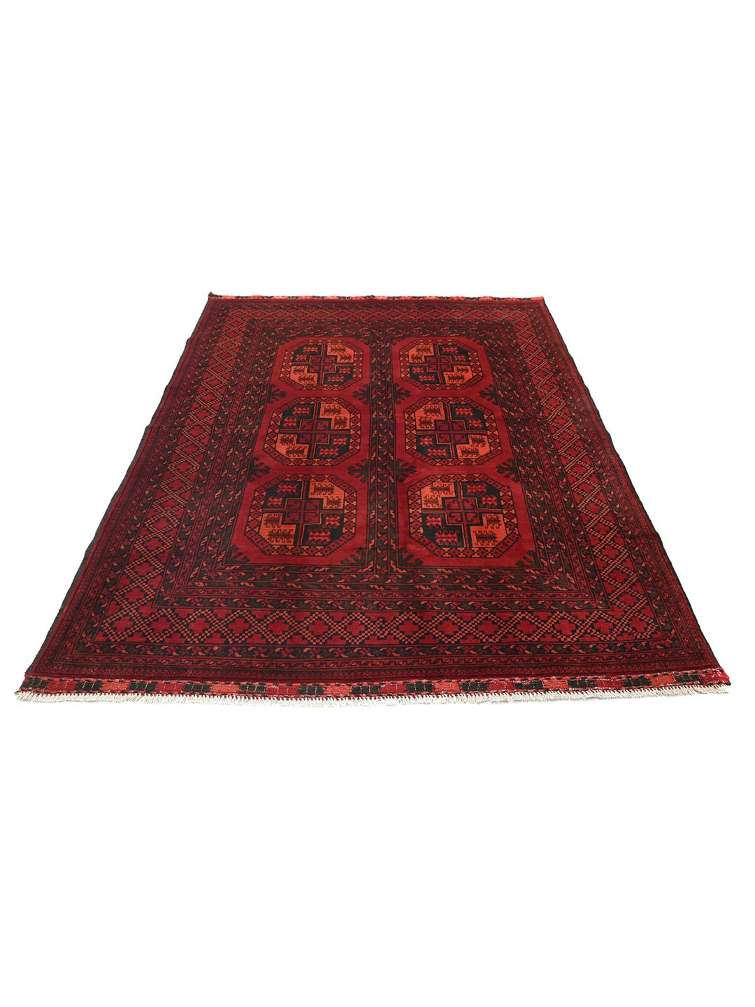 Tapis afghan Kunduz fait main en couleur rouge