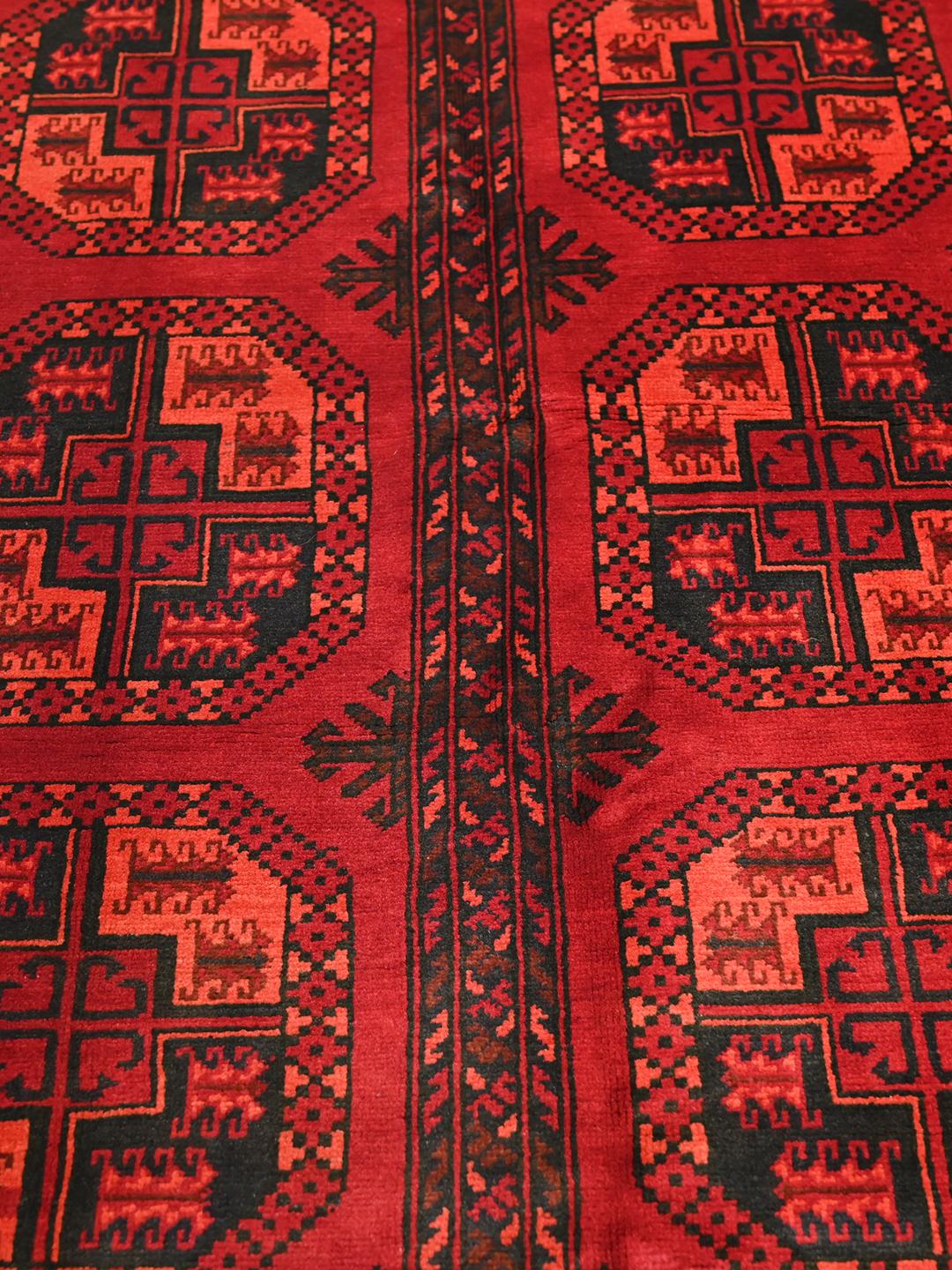 Tapis afghan Kunduz fait main en couleur rouge