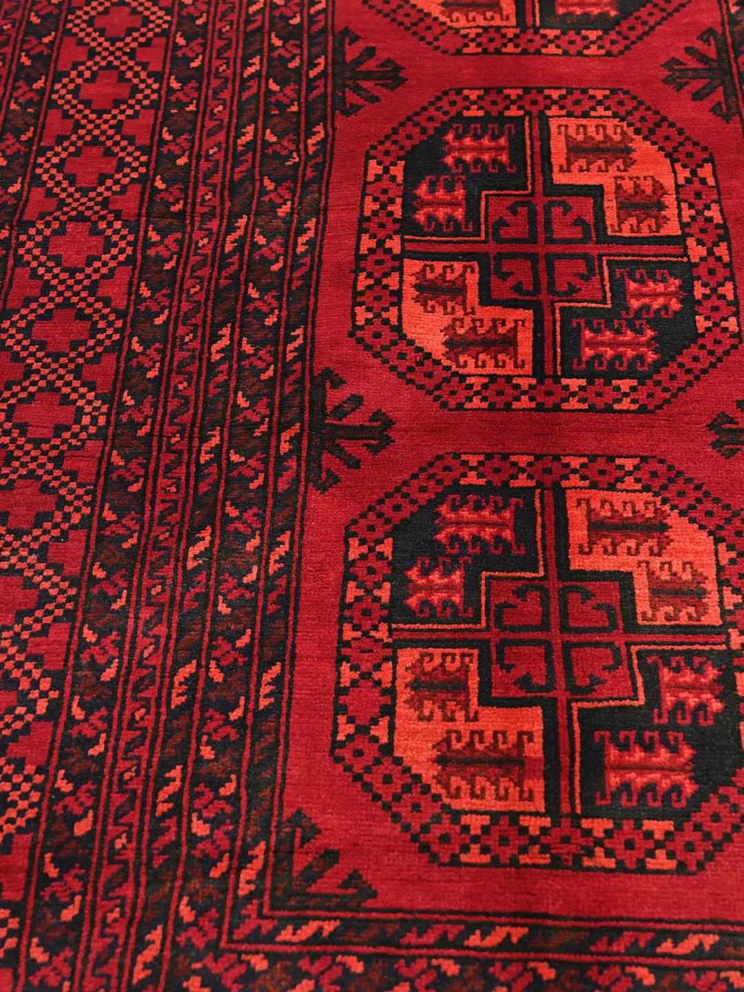 Tapis afghan Kunduz fait main en couleur rouge
