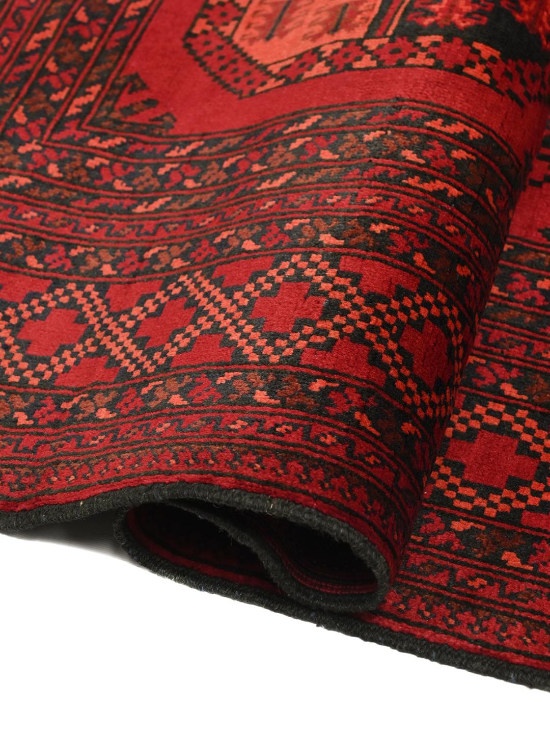 Tapis afghan Kunduz fait main en couleur rouge