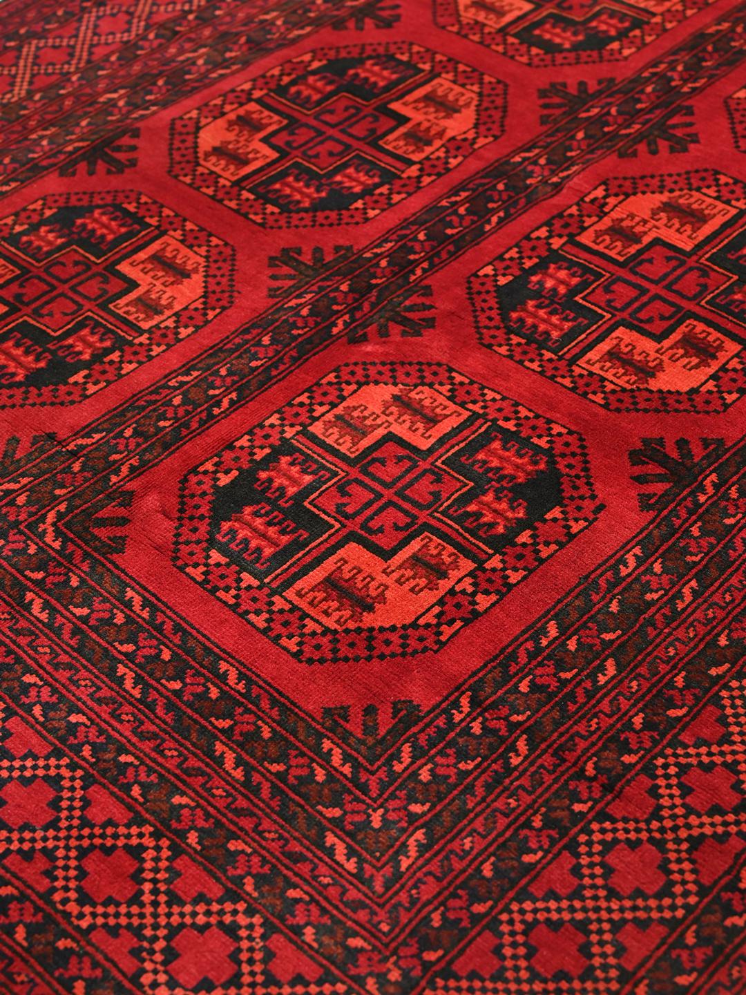 Tapis afghan Kunduz fait main en couleur rouge