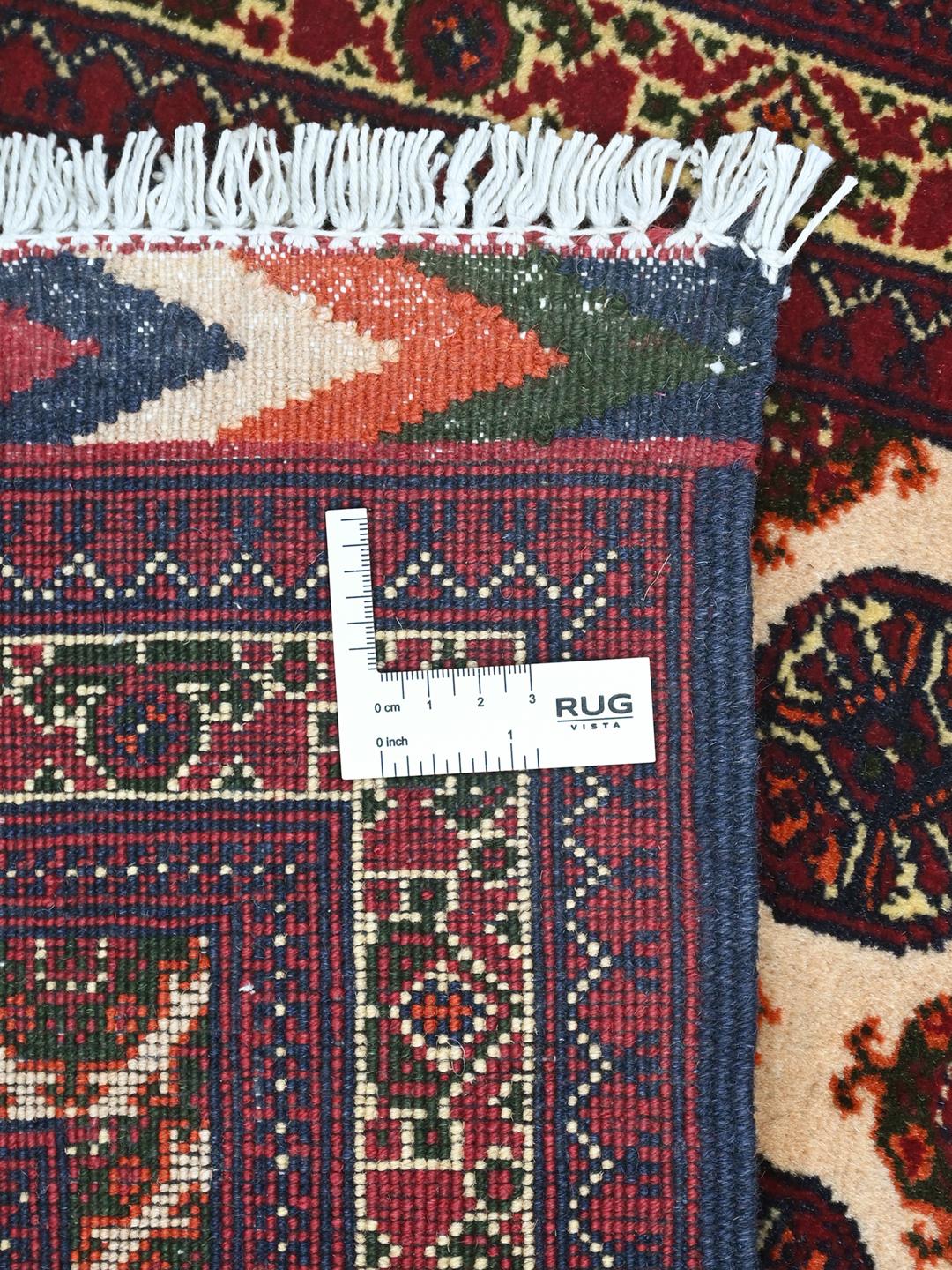 Handgeknoopt Afghaans wollen vloerkleed in beige en donkerrood