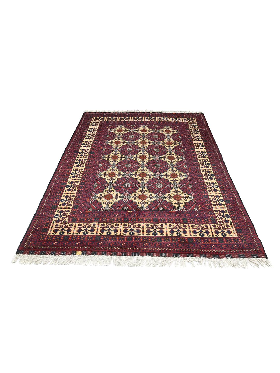 Handmade Afghan Kunduz rug in dark red