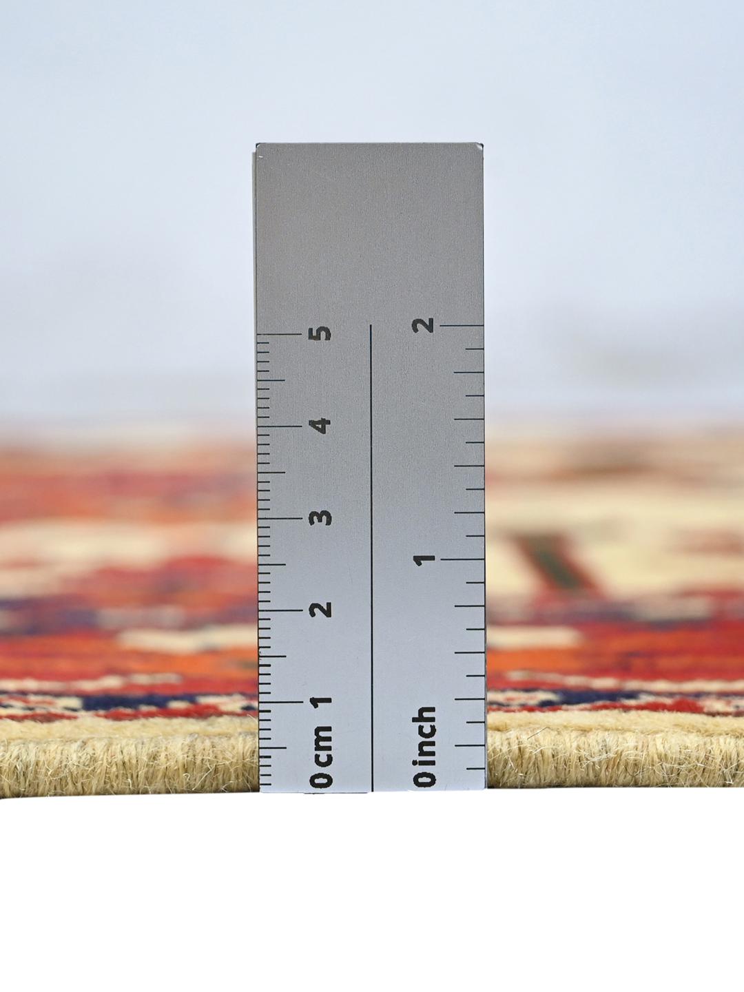 Hand-knotted Kunduz wool rug in beige and dark-red from Afghanistan