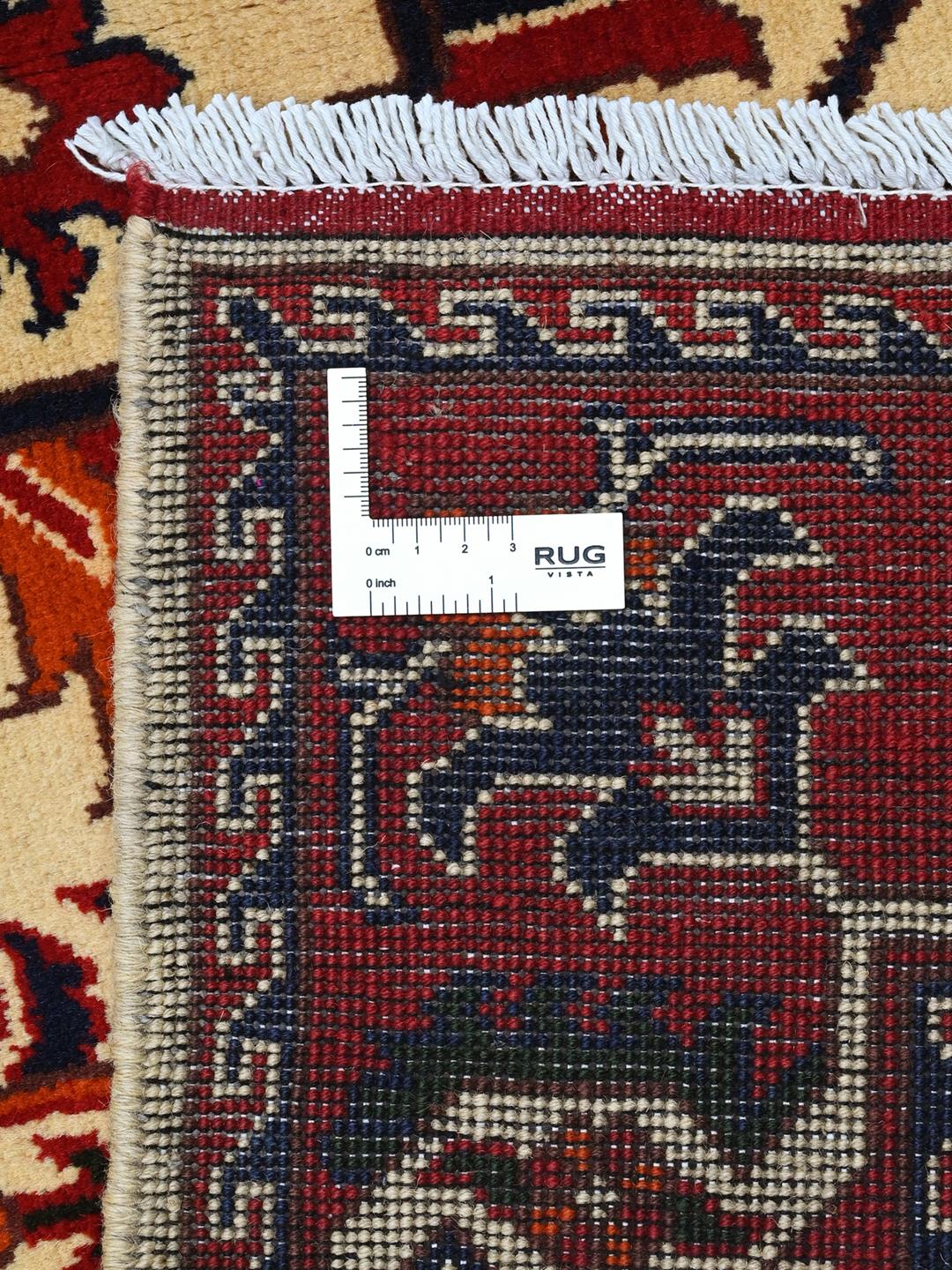 Hand-knotted Kunduz wool rug in beige and dark-red from Afghanistan