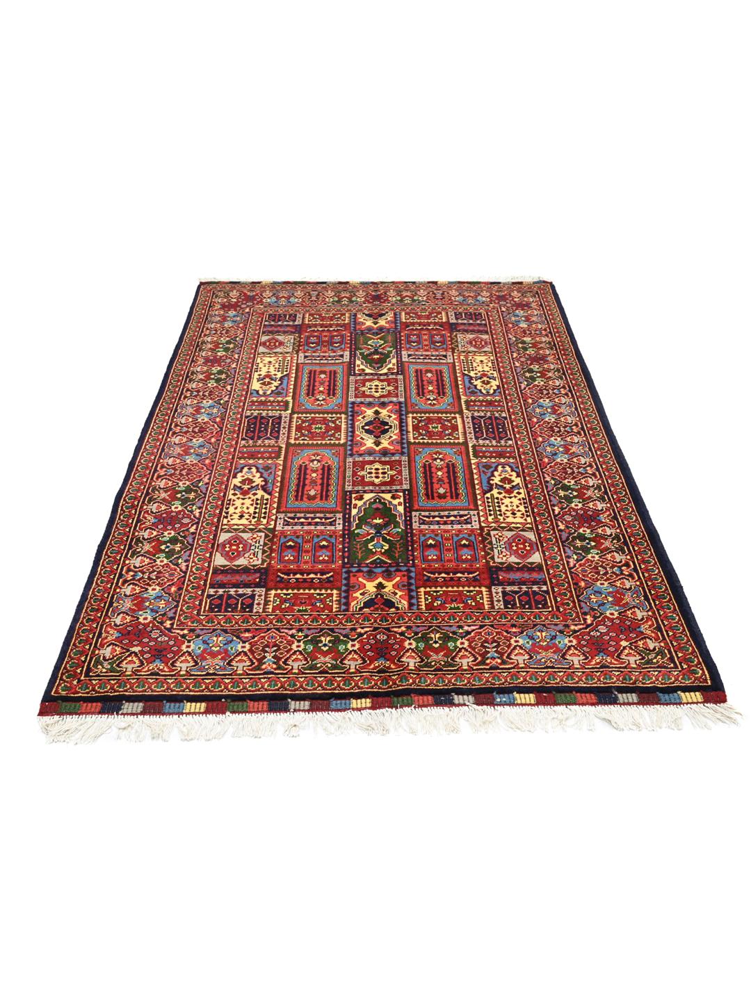 Hand-knotted Kunduz rug from Afghanistan in dark-red and multicolour tones