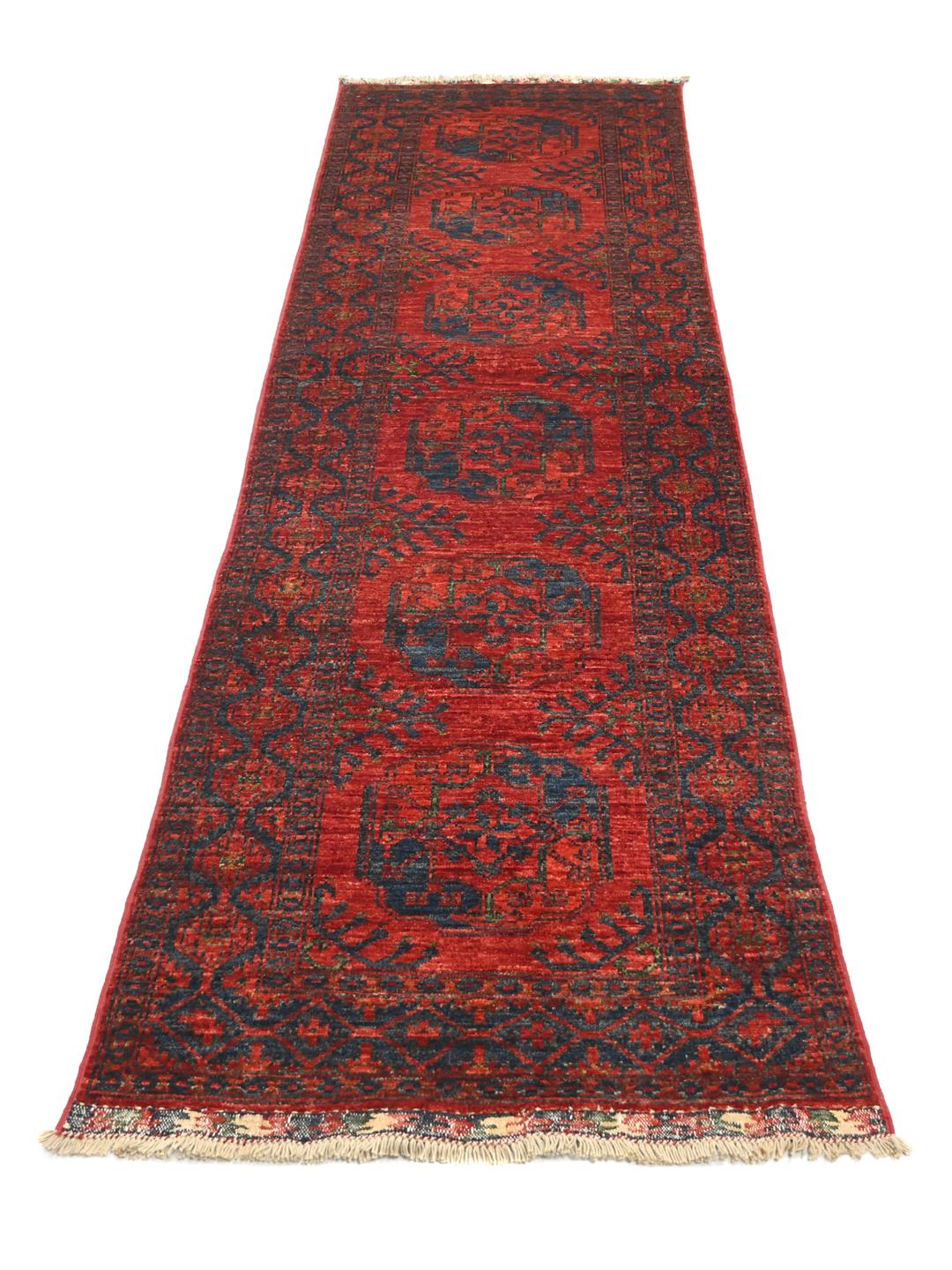 Tapis couloir Kunduz rouge fait main provenant d'Afghanistan