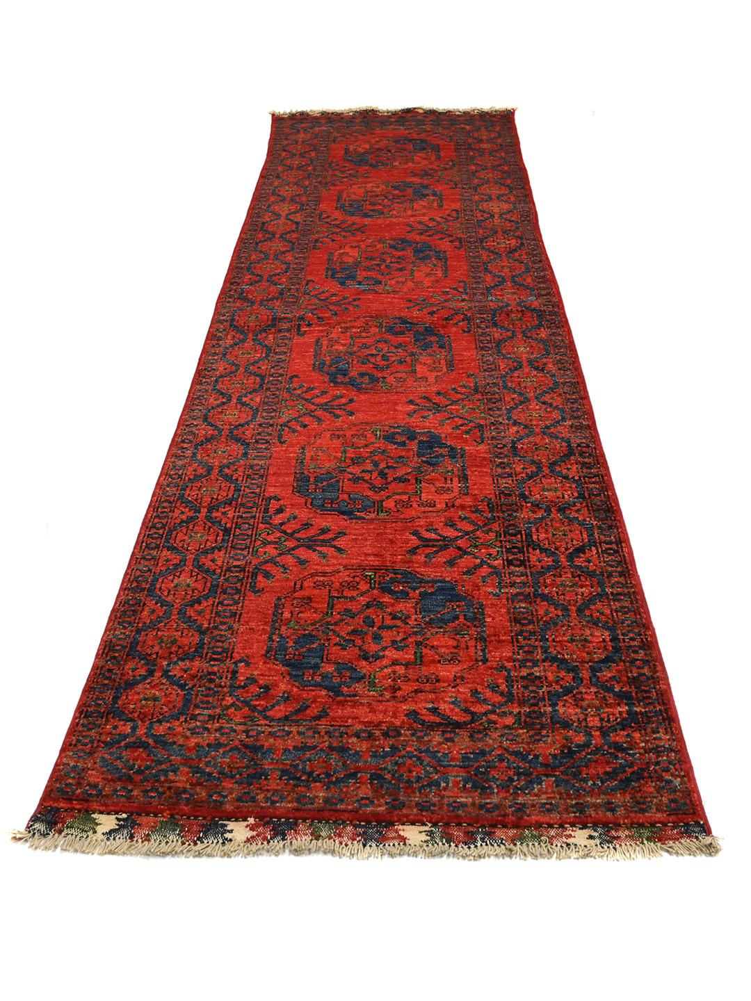 Tapis couloir Kunduz rouge fait main provenant d'Afghanistan