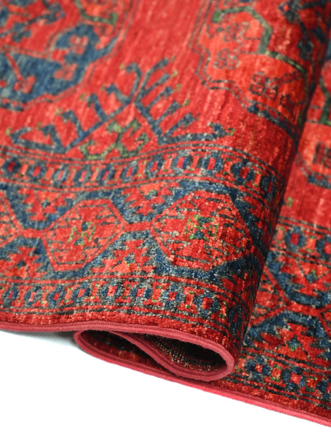 Tapis couloir Kunduz rouge fait main provenant d'Afghanistan