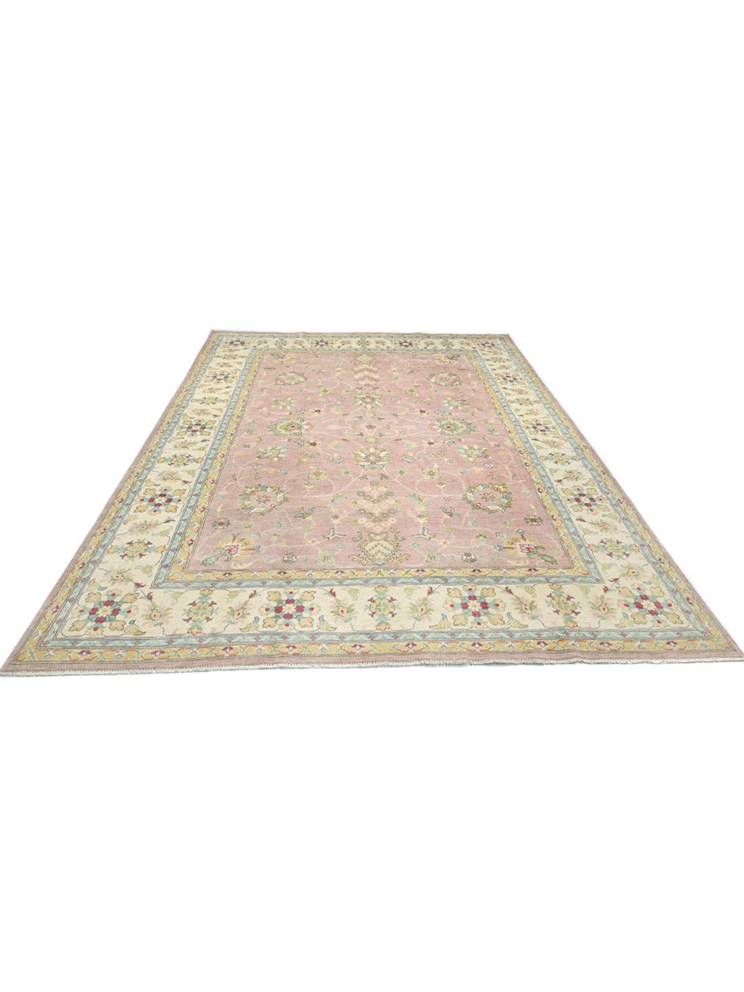 Tapis en laine noué main d'Afghanistan en rose clair et crème avec des détails floraux