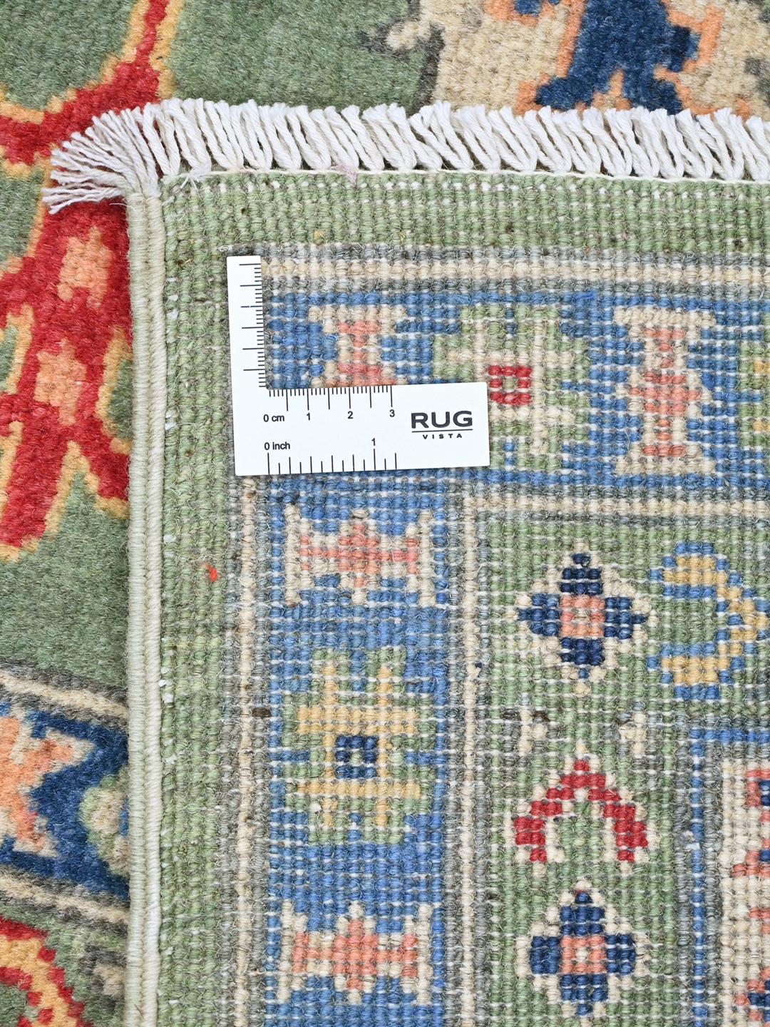Covor Kazak Fine înnodat manual din Afganistan în nuanțe de verde și multicolor