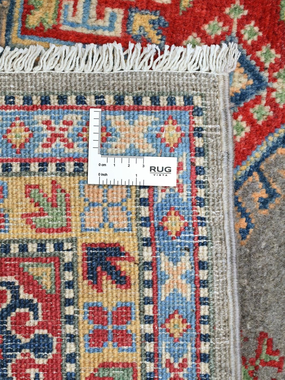 Hand-knotted Kazak Fine wool rug in grey and red from Afghanistan