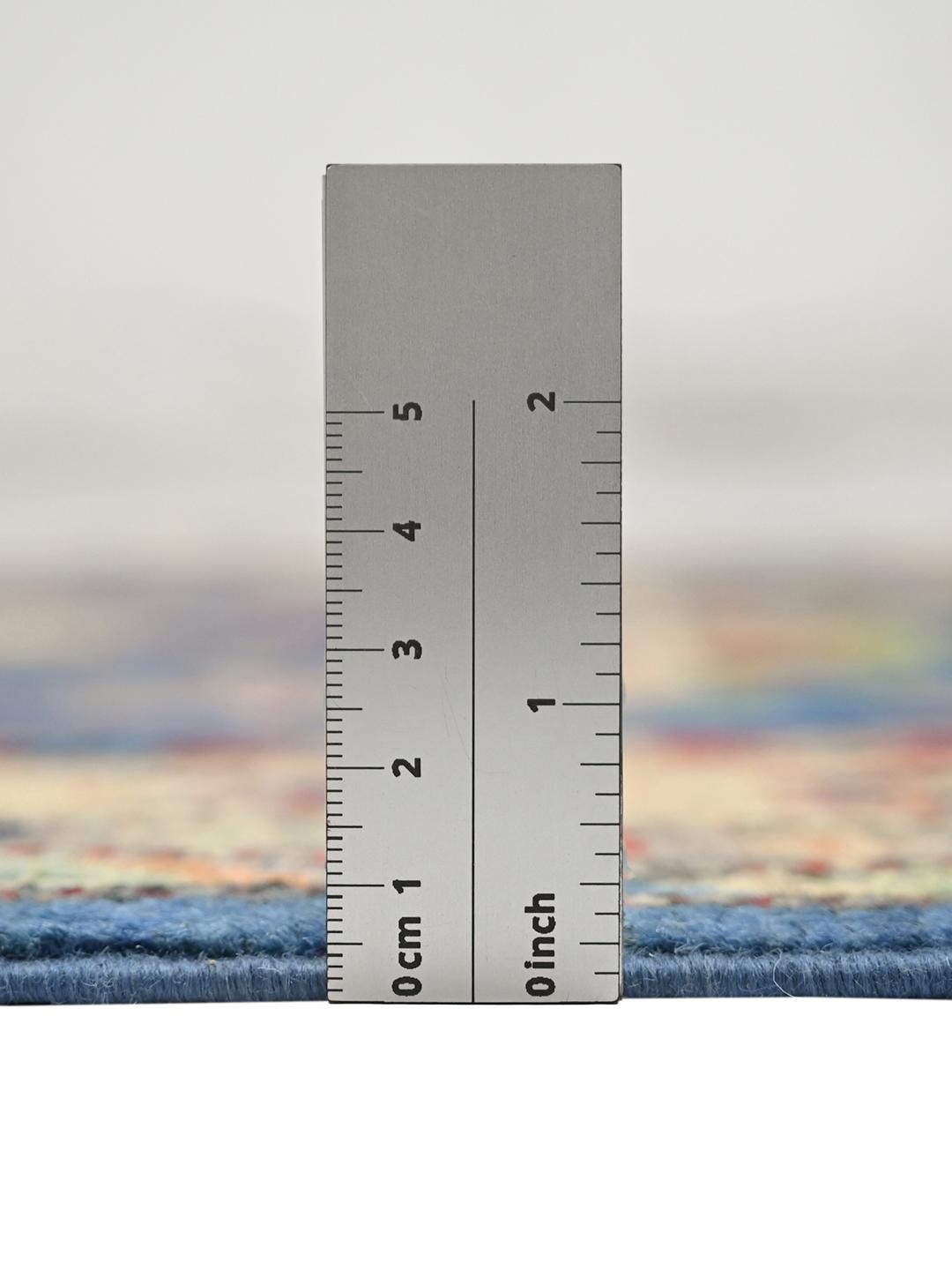 Handgeknoopte Kazak Fine wollen loper uit Afghanistan in blauw en beige