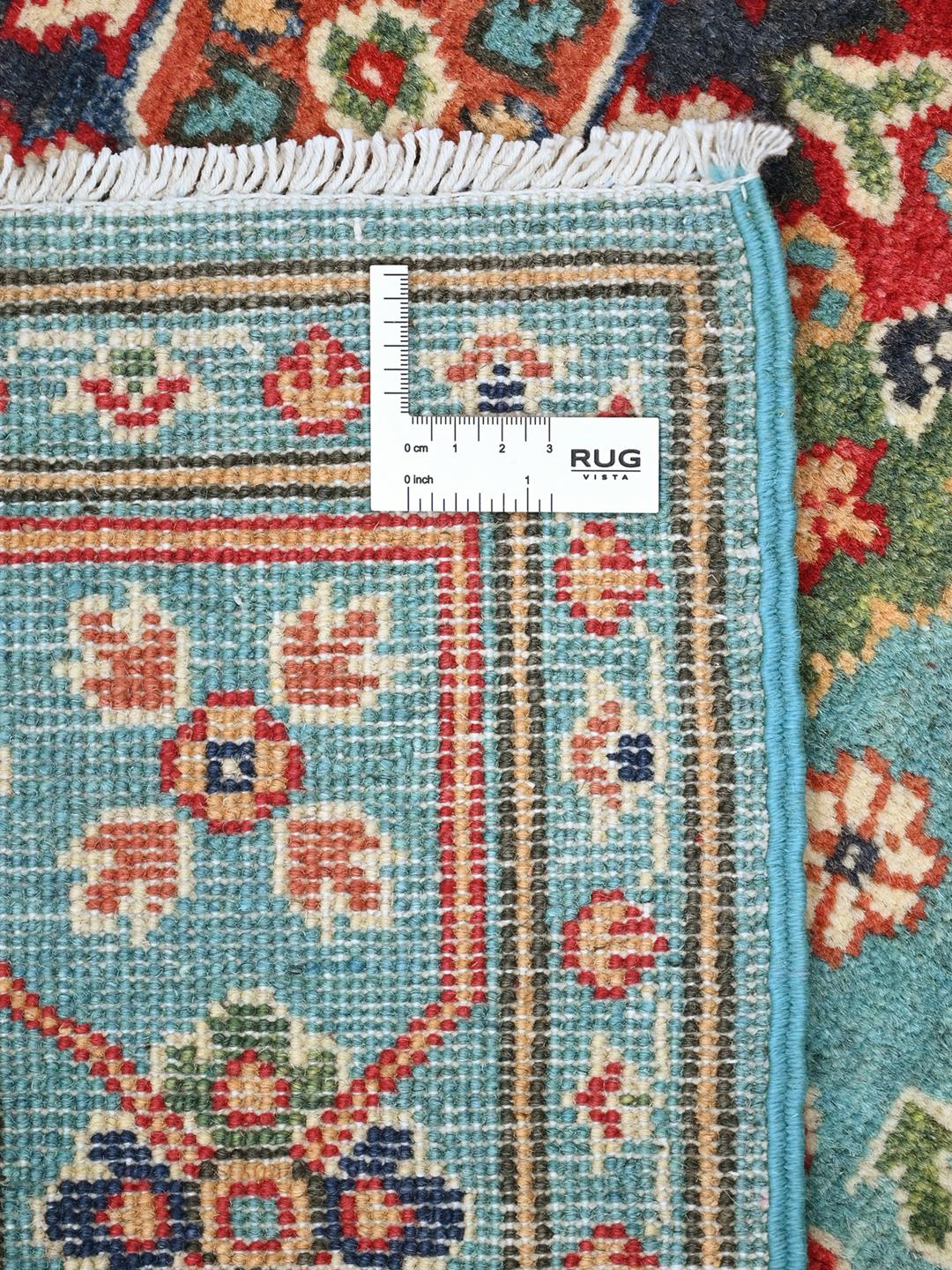 Covor din lână Kazak Fine înnodat manual din Afganistan în nuanțe de albastru deschis și multicolor
