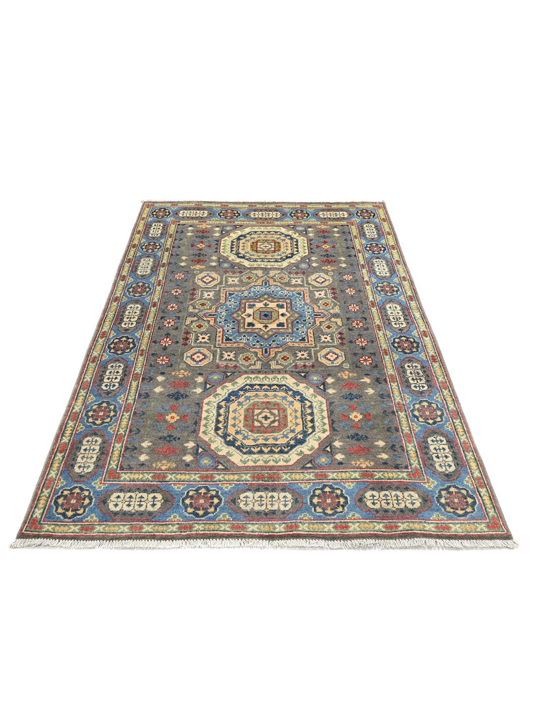 Handgeknüpfter Kazak Fine Wollteppich aus Afghanistan in Dunkelgrau und Blau
