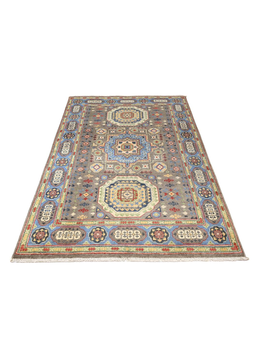 Handgeknüpfter Kazak Fine Wollteppich aus Afghanistan in Dunkelgrau und Blau