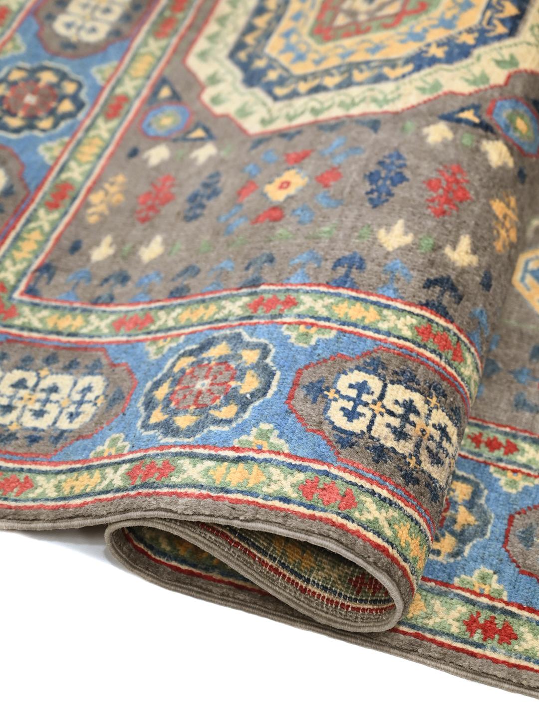 Handgeknüpfter Kazak Fine Wollteppich aus Afghanistan in Dunkelgrau und Blau