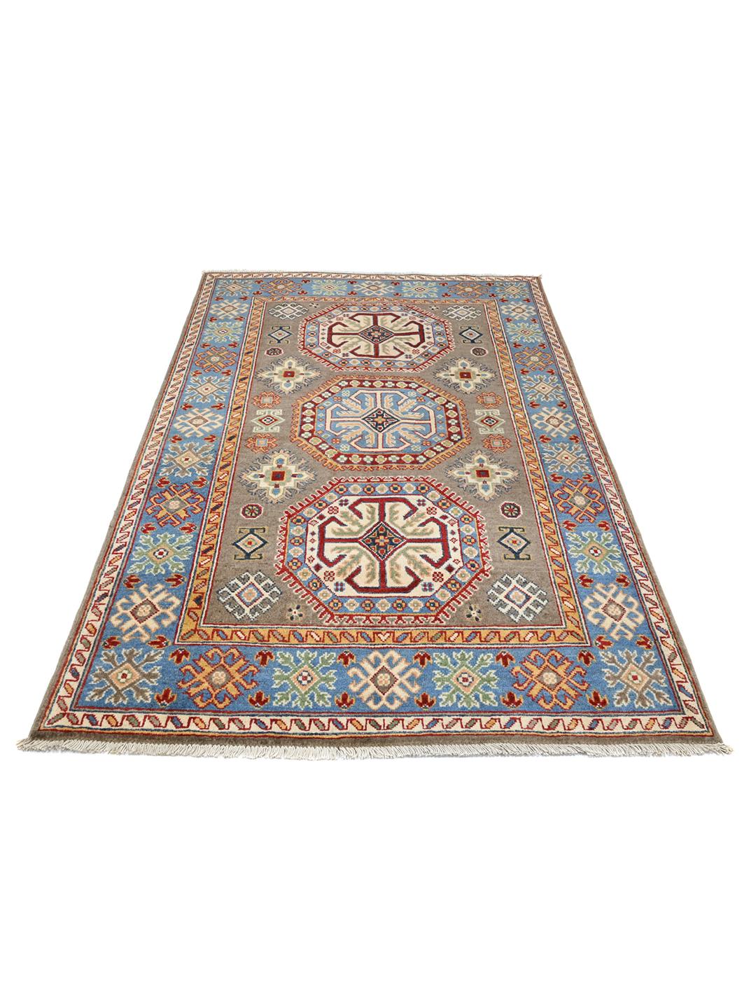 Hand-knotted Kazak Fine wool rug from Afghanistan in blue and grey
