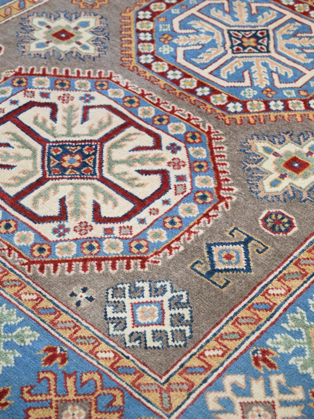 Hand-knotted Kazak Fine wool rug from Afghanistan in blue and grey