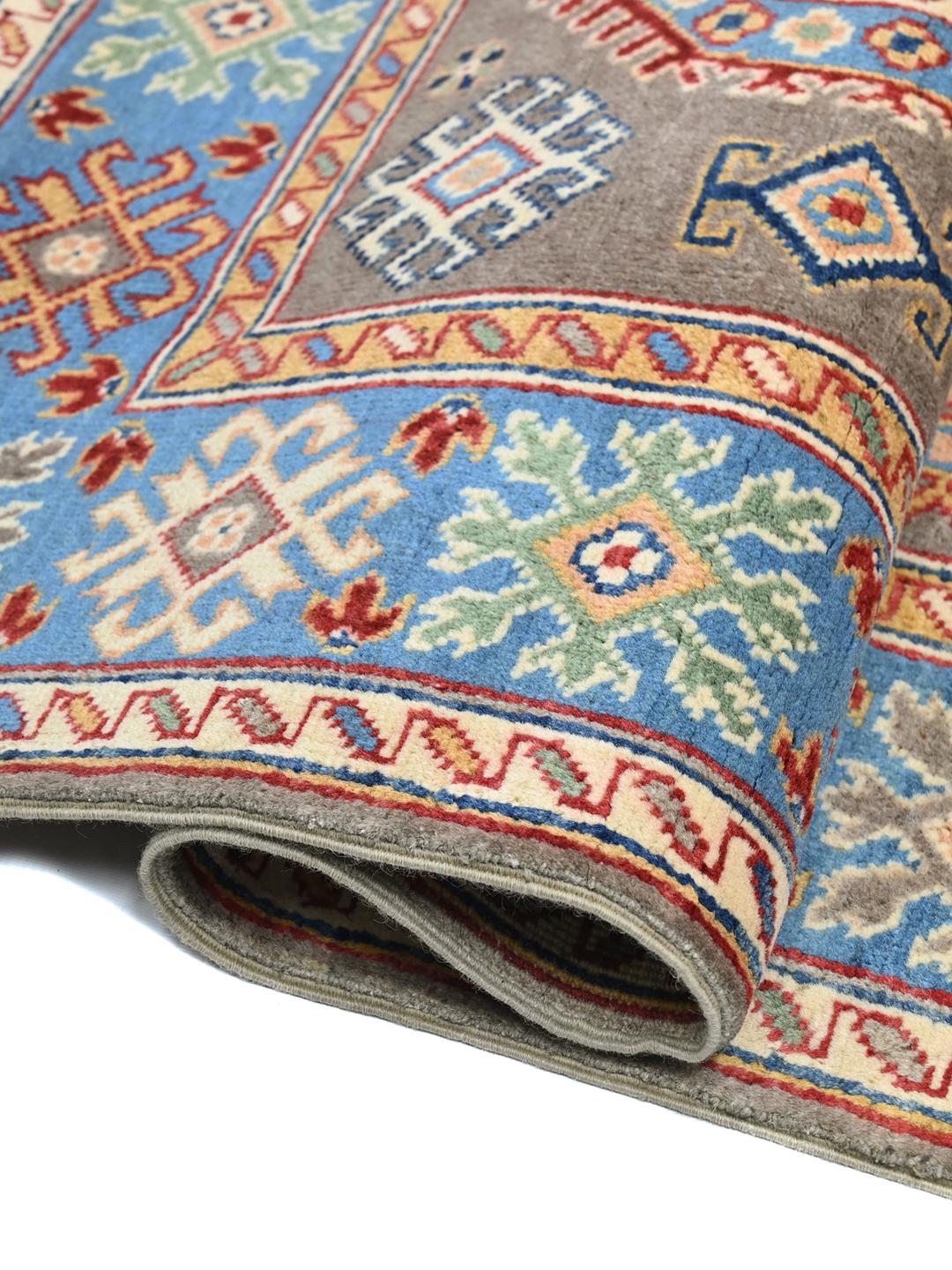 Hand-knotted Kazak Fine wool rug from Afghanistan in blue and grey