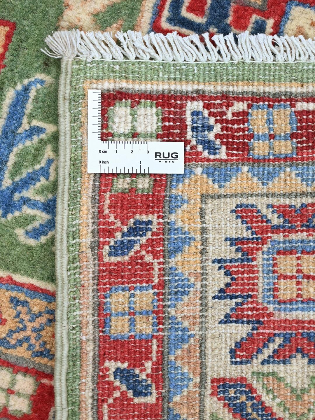 Hand-knotted Kazak Fine rug from Afghanistan in green and multicolor