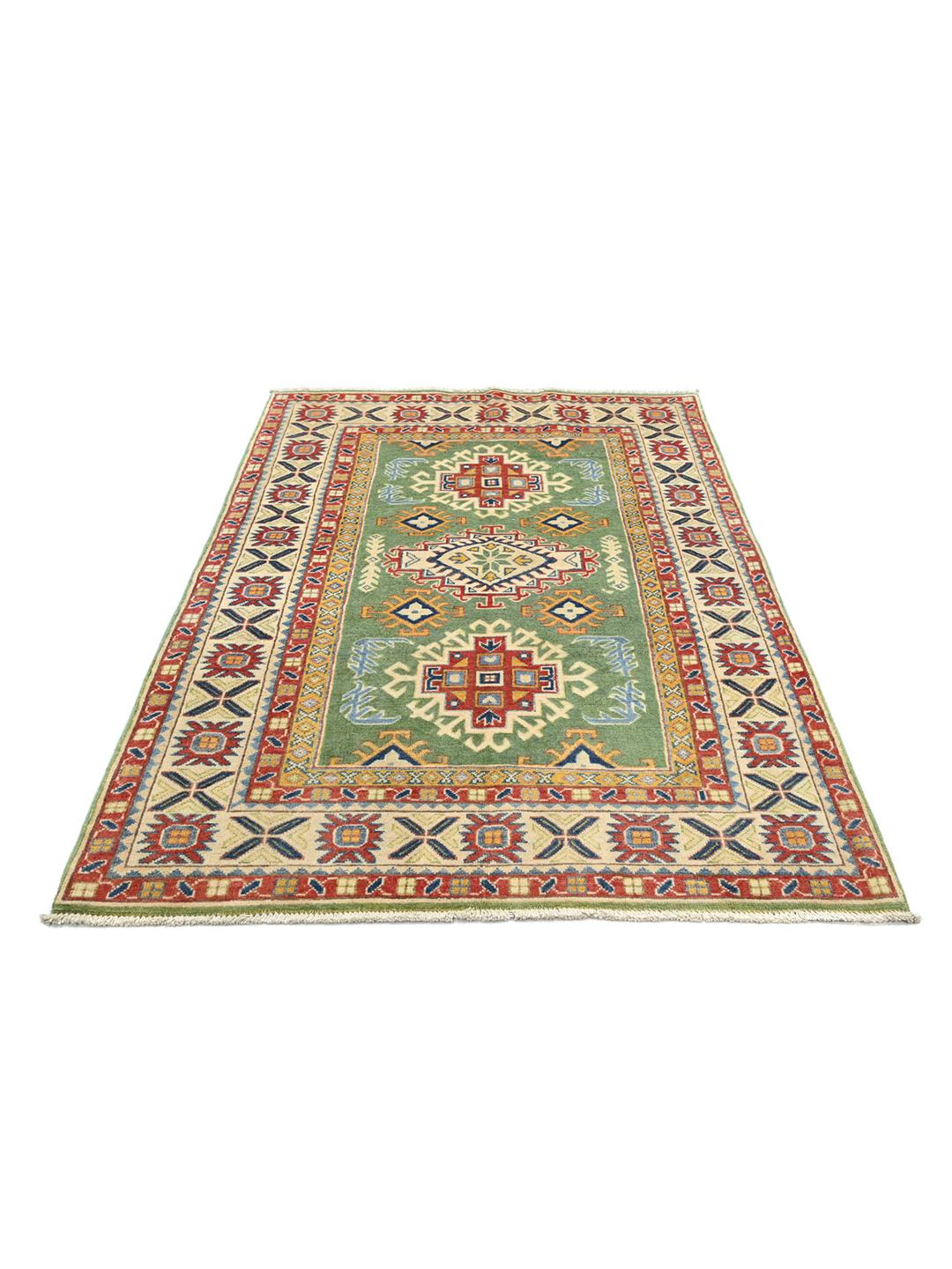 Handgeknüpfter Kazak Fine Teppich aus Afghanistan in Grün und Mehrfarbig