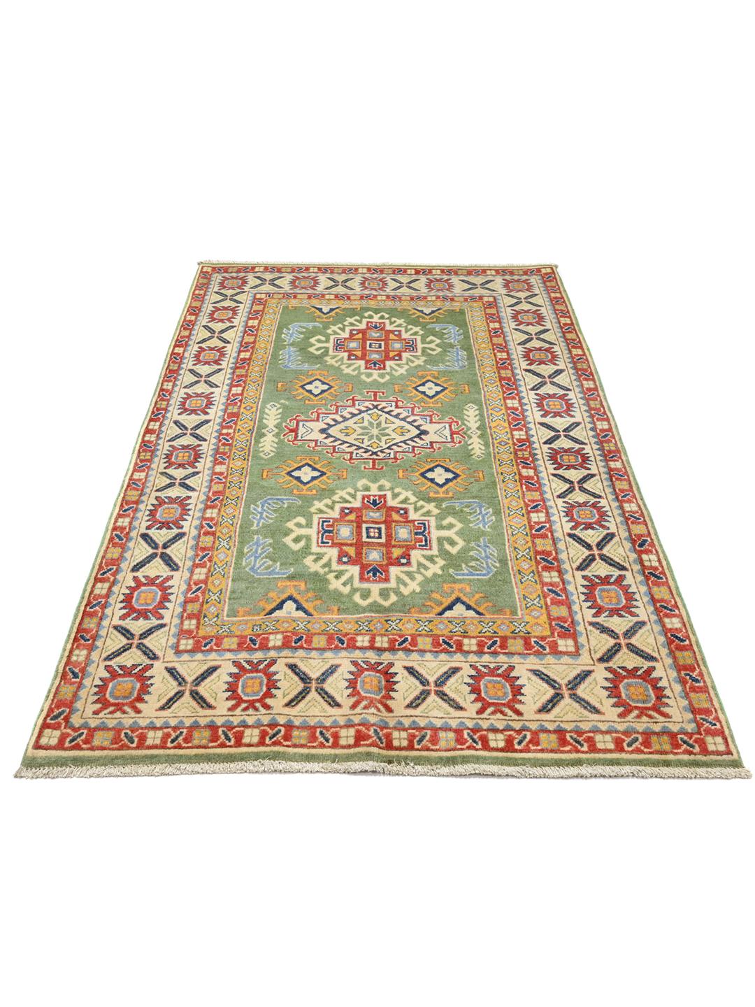 Handgeknüpfter Kazak Fine Teppich aus Afghanistan in Grün und Mehrfarbig