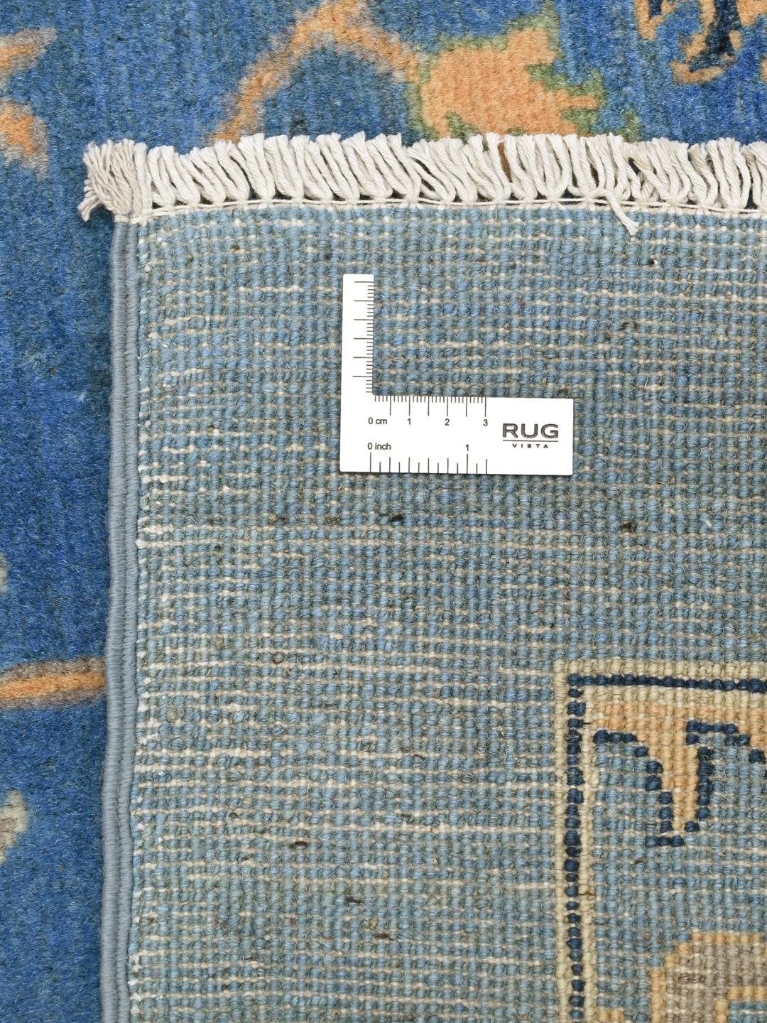 Handgeknoopt Kazak Fine wollen tapijt uit Afghanistan in blauw en beige met bloemmotieven