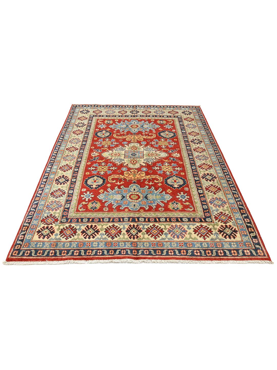 Hand-knotted Kazak Fine wool rug from Afghanistan in red and blue