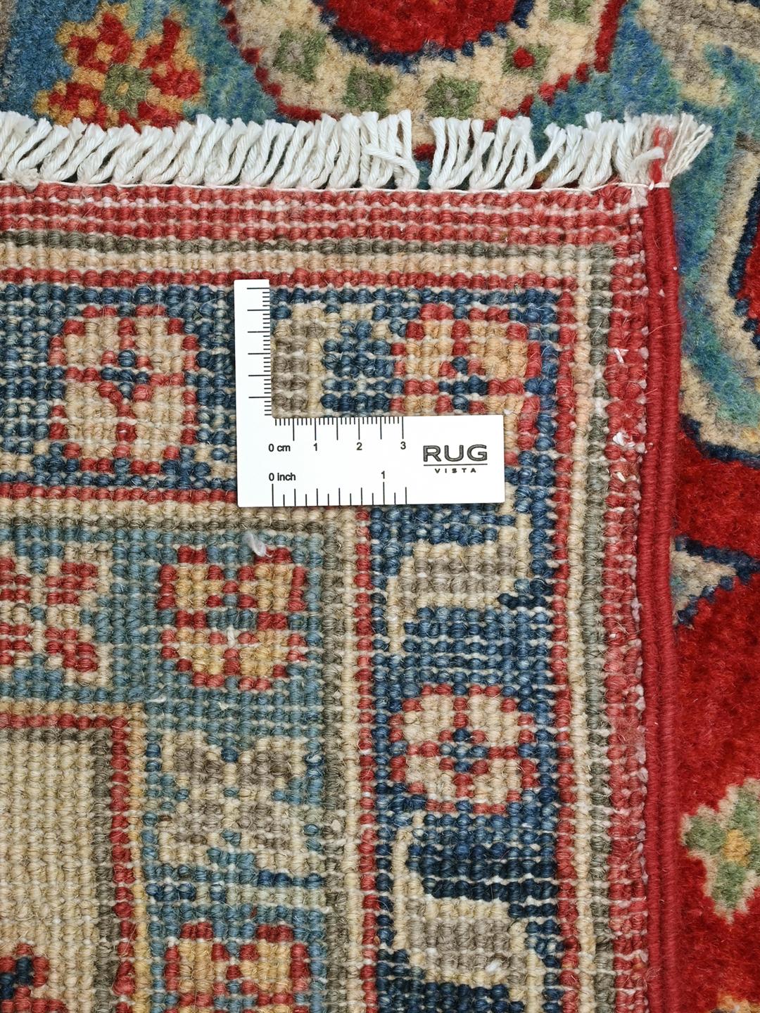 Hand-knotted Kazak Fine wool rug from Afghanistan in red and blue