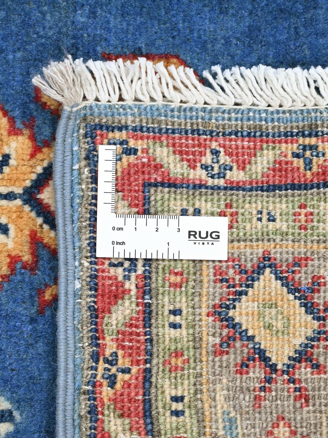 Covor Kazak Fine înnodat manual din Afganistan în nuanțe de albastru și roșu